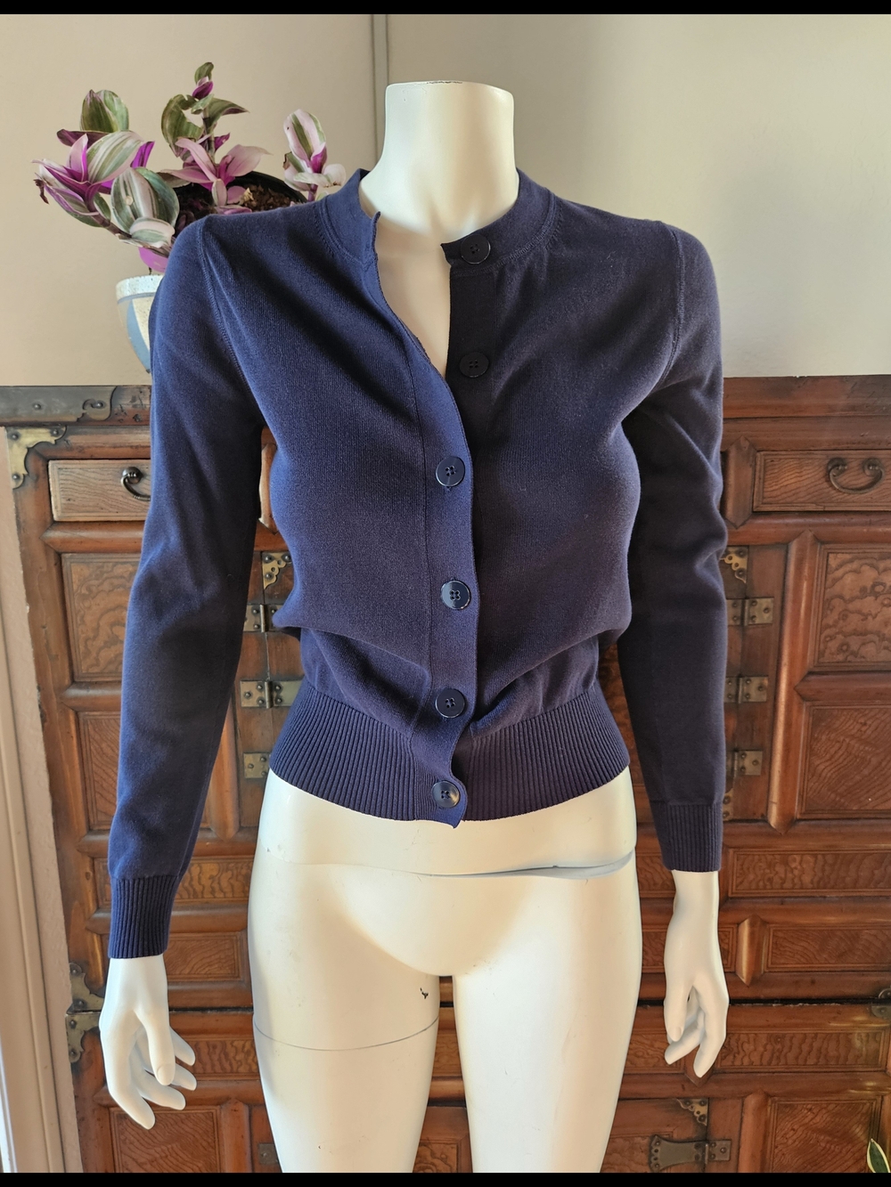J Crew Classic Navy Button-Front Cotton Cardigan. NEW